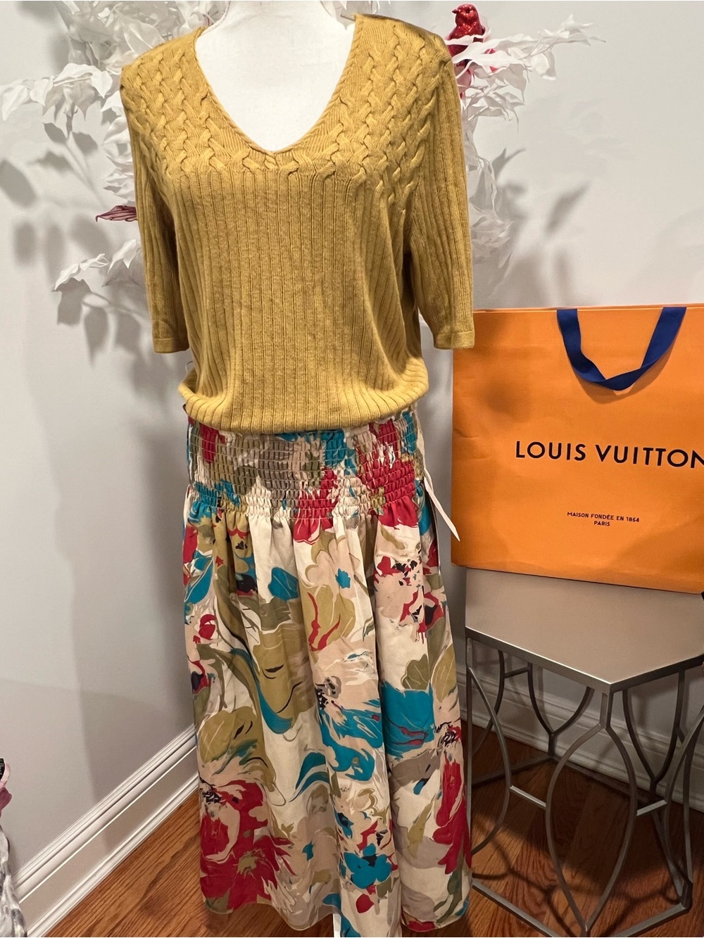 Jones New York Floral Maxi Skirt - Cream, Teal, Red, Olive AND sweater